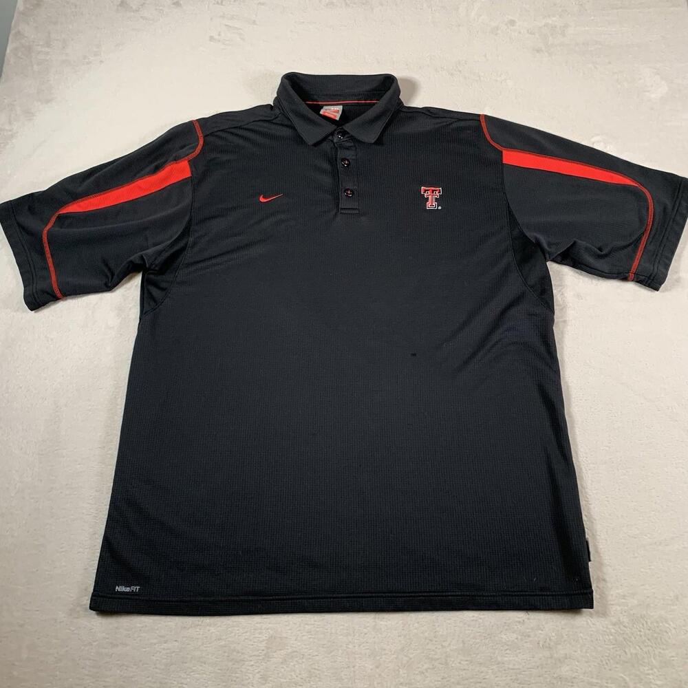 VTG Nike Texas Tech Red Raidersโ Polo Shirt Mens 2XL Black Short Sleeve Nike-FIT